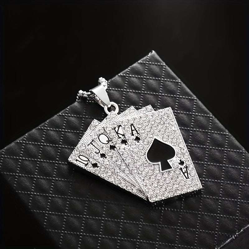 Hip hop Style Poker Card Pendant Necklace Punk Stainless Steel Jewelry