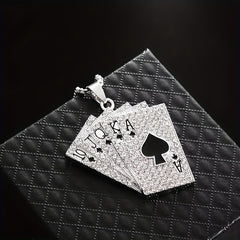 Hip hop Style Poker Card Pendant Necklace Punk Stainless Steel Jewelry