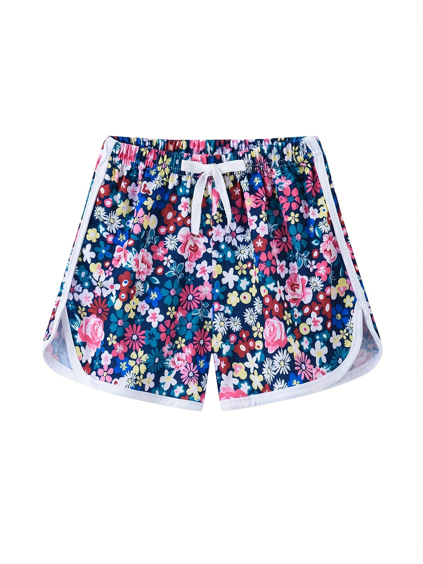 Girls Floral Print Drawstring Pants Summer Sport Shorts