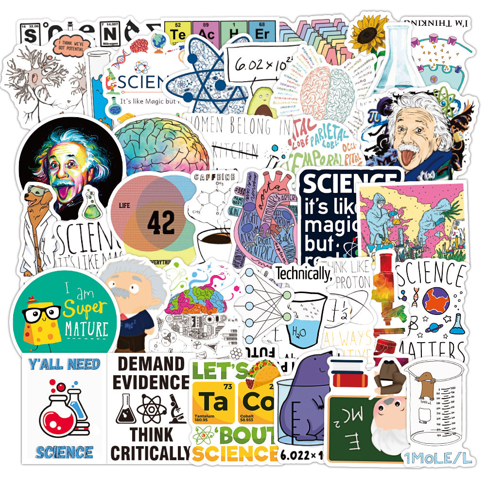 50PCS Science Elements Sticker Student Teacher Staff Waterproof Vinyl Sticker