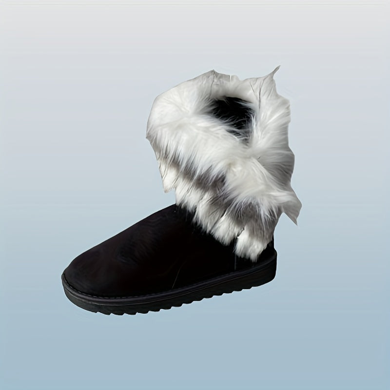 Women's Suede Snow Boots Faux Rabbit Fur Winter Ankle Boots