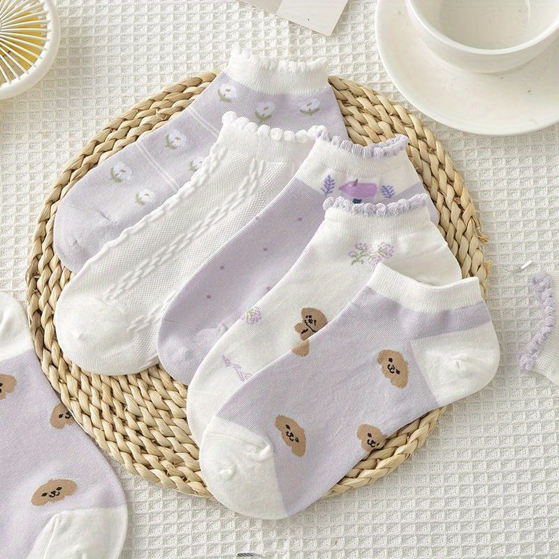 5 Pairs Strawberry Short Socks Breathable Ankle Socks Women's Stockings