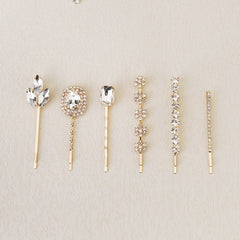6pcs Rhinestone Hairpin Metal Golden Hair Clip Wedding Birthday Cosplay Costumes