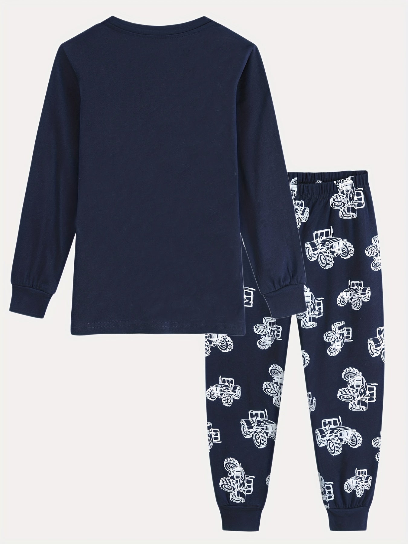 Boys Tractor Print Pajama Set Long Sleeve Top & Pants