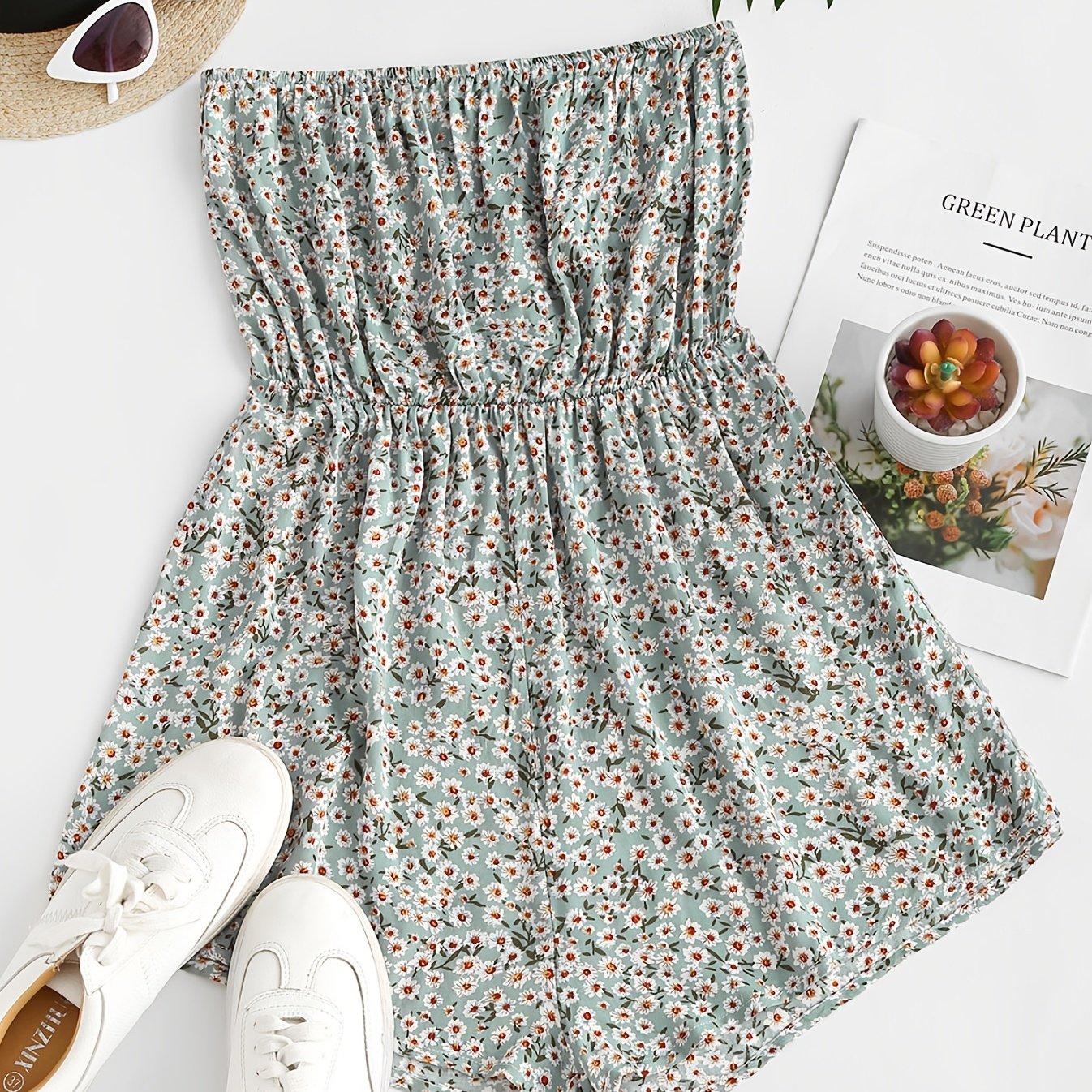 Boho Ditsy Floral Off Shoulder Jumpsuit Short Length