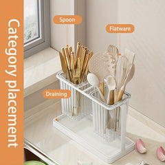 Flatware Organizer 2 Compartment With Draining Tray for Kitchen Utensils