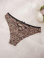 Leopard Bow Tie Panties Criss Cross Cut Out Women's Lingerie