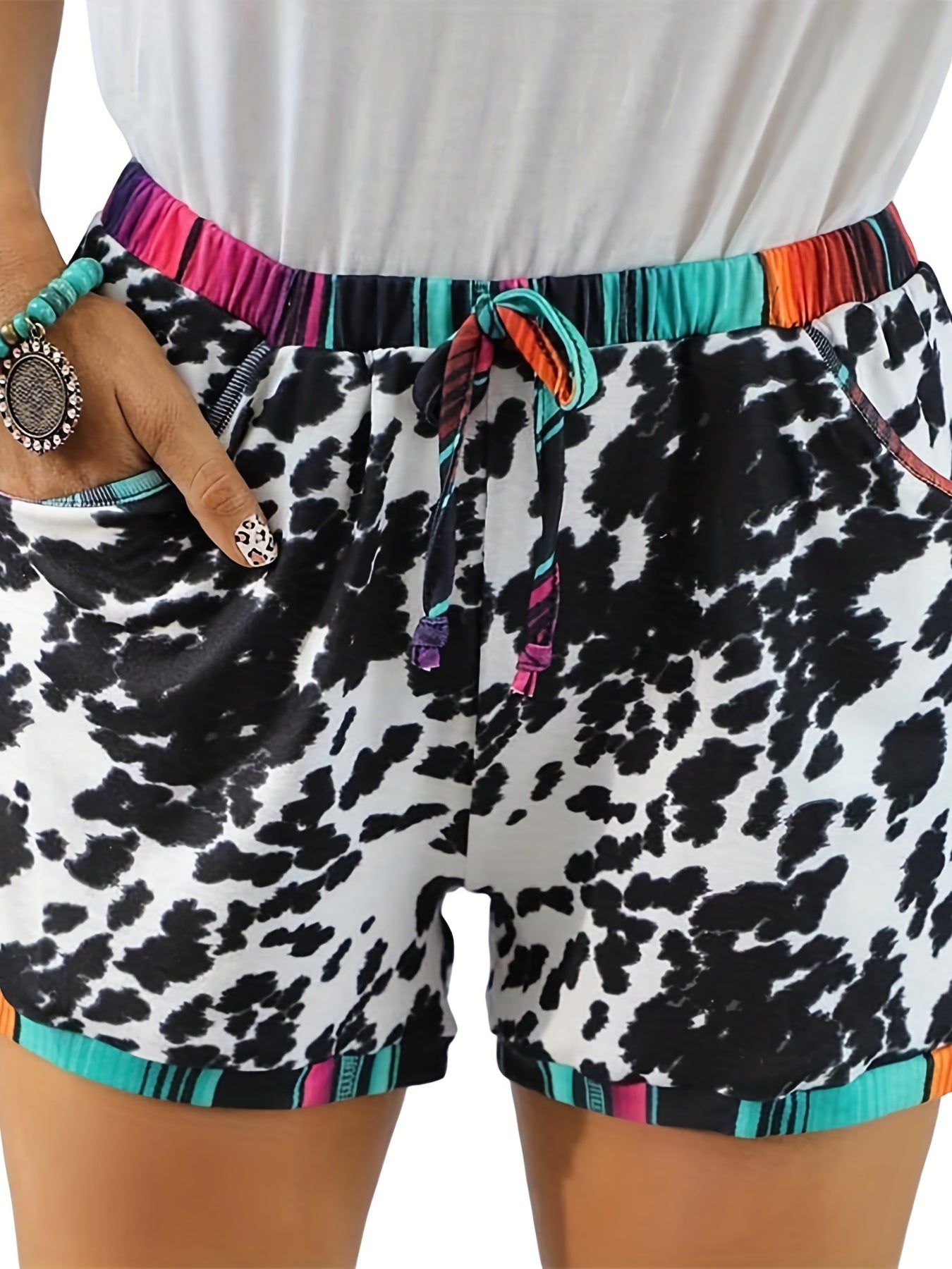 Leopard Print Drawstring Shorts Casual Elastic Waist Summer Shorts