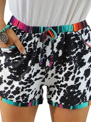Leopard Print Drawstring Shorts Casual Elastic Waist Summer Shorts