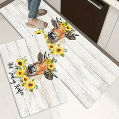 Sunflower Print Kitchen Mat Non slip Waterproof Stain resistant Absorbent