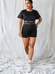Letter Tape Crop Top & Shorts Sports Set