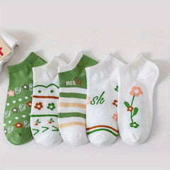 5 Pairs Women's Floral Print Low Cut Ankle Socks Stockings Lightweight Hosiery
