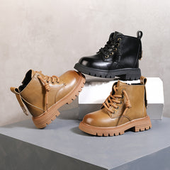 Vintage Solid Boots With Zipper For Girls
