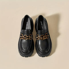 Chain Decor Chunky Heel Loafers Closed Toe Slip On Shoes Women's Walking Shoes