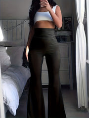 Y2K Solid Elastic Flare Leggings High Waist Wide Leg Yoga Workout Pants