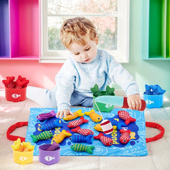 22pcs Fishing Game Set for Kids with Fishing Pole, Fish, Buckets, Mat Cloth
