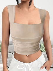 Ruched Square Neck Crop Tank Top Y2K Tank Top For Summer