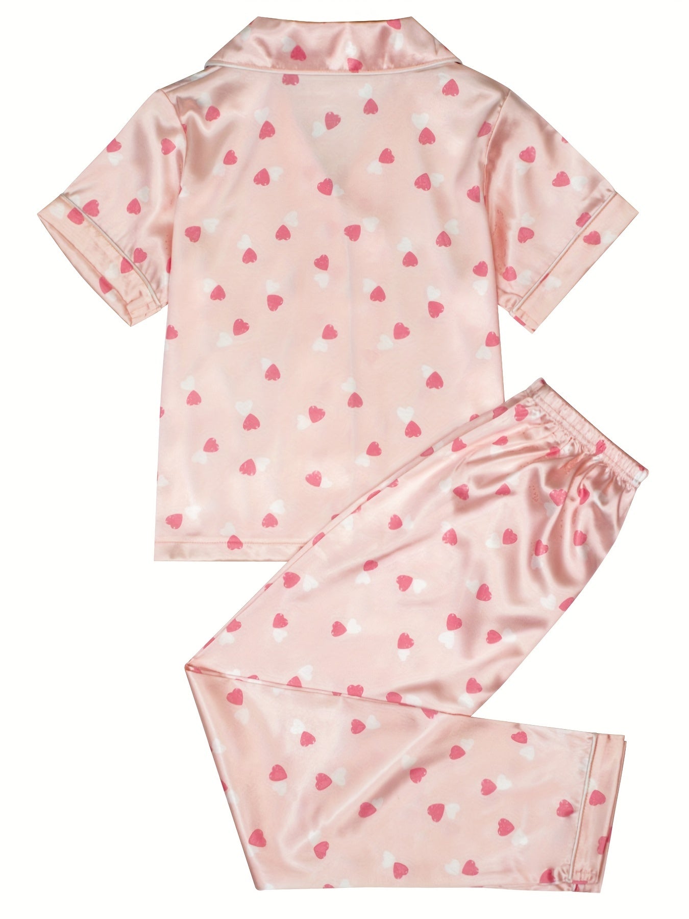 Girls Short Sleeve Pajama Set Satin PJ Set Sleepwear Loungewear 2 Piece PJs