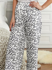 Leopard Print Drawstring Straight Leg Pants