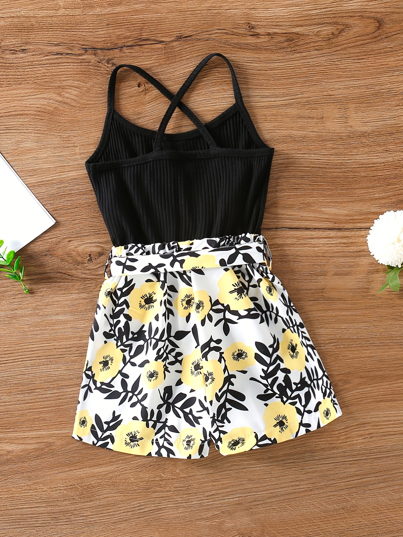 Girls Floral Sleeveless Romper Belted Jumpsuit