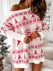 Christmas Sexy Sweater Dress Women's Plus Snowflake & Elk