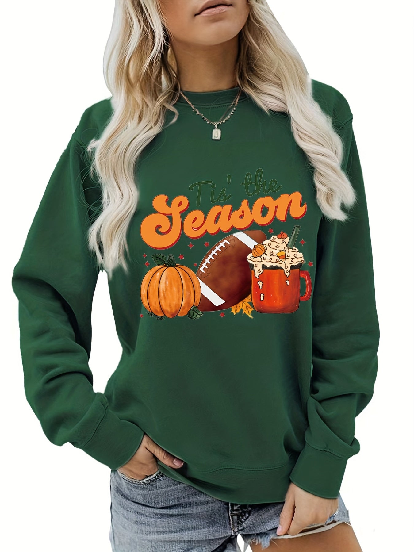 Halloween Print Sweatshirt Crew Neck Long Sleeve Casual Pullover for Women