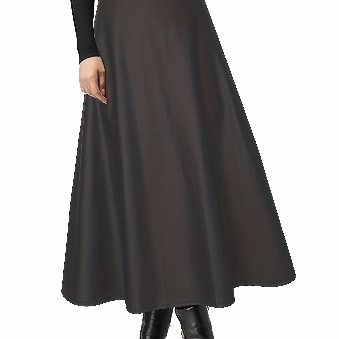 Solid PU Leather Mid Length Skirt Women's Clothing