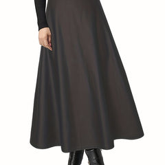 Solid PU Leather Mid Length Skirt Women's Clothing