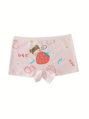 4pcs Girls Triangle Panties Cartoon Girl Print Elastic Waist Underwear