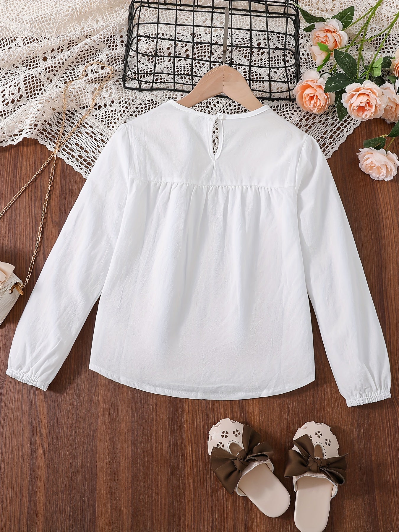 Girls Shirt Lace Trims Long Sleeve Blouse Tops Kids Clothings Gift Idea