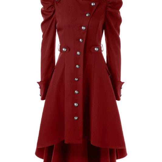 Double Breasted Belted Pea Coat Spring Mid Long Lapel Outerwear