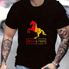 Men's Horse Print Graphic Active T shirt