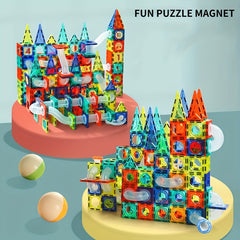 Magnetic Building Blocks Set with Pipe and Ball Track DIY Construction Toy