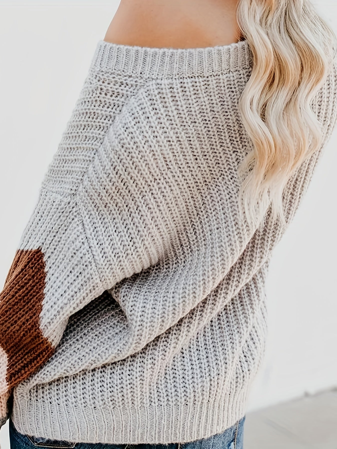 Striped Lantern Sleeve V Neck Sweater