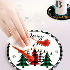 4pcs Santa Claus Printed Coaster Absorbent Mat Anti-scald Placemat