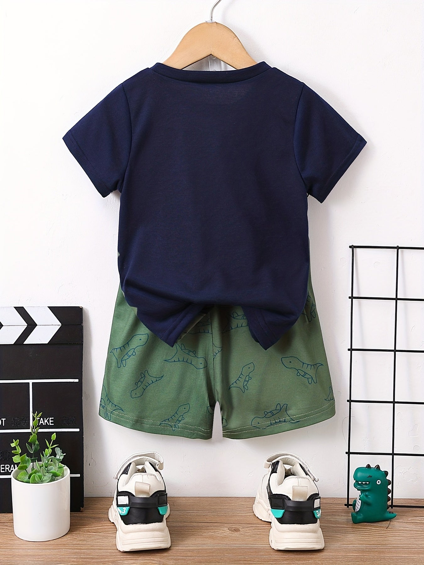 Boys Dinosaur Print Tee & Shorts Set Kids Summer Clothes
