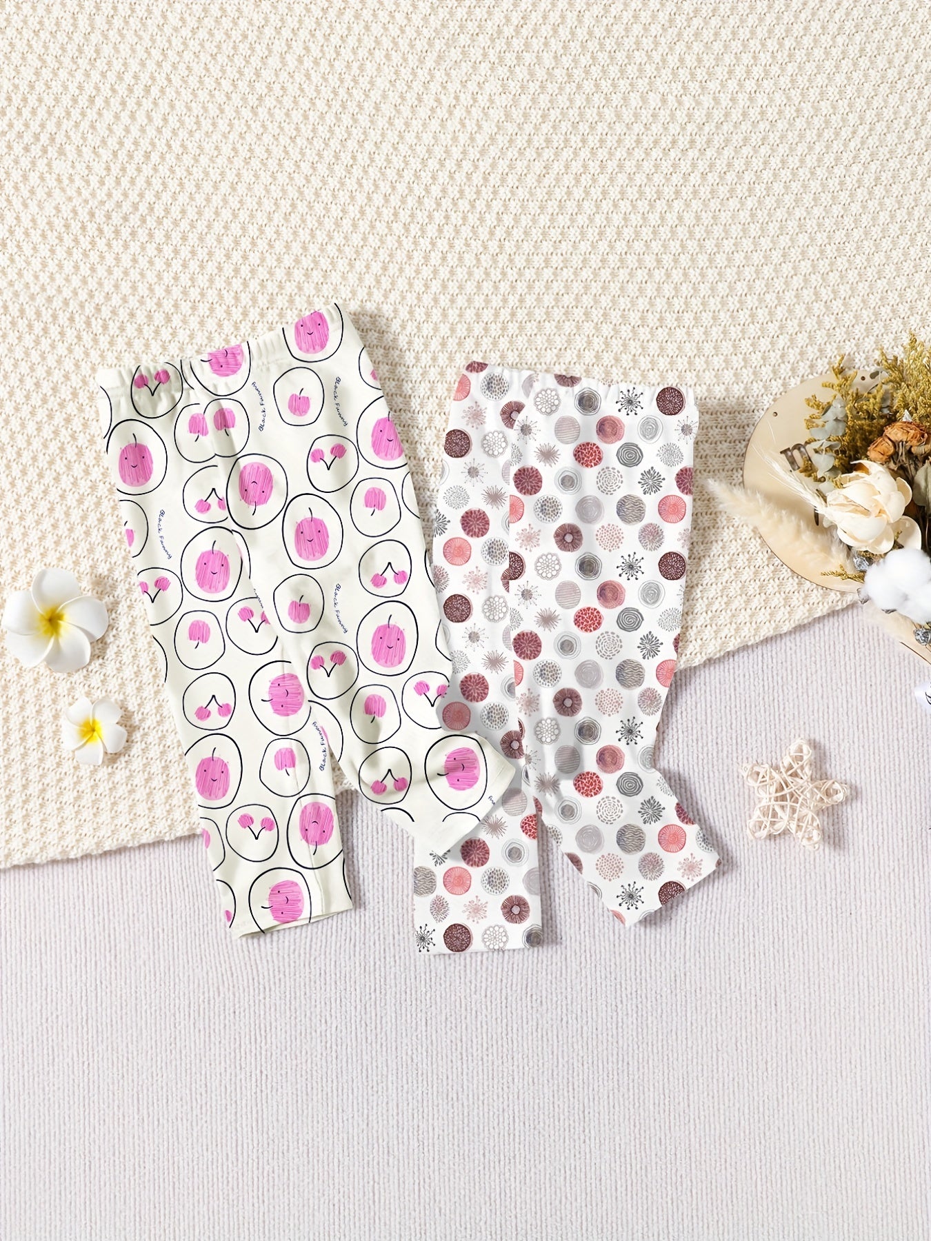 Special Fabric Girls Pants Cherry & Circle Print Girls Leggings 2pcs Set