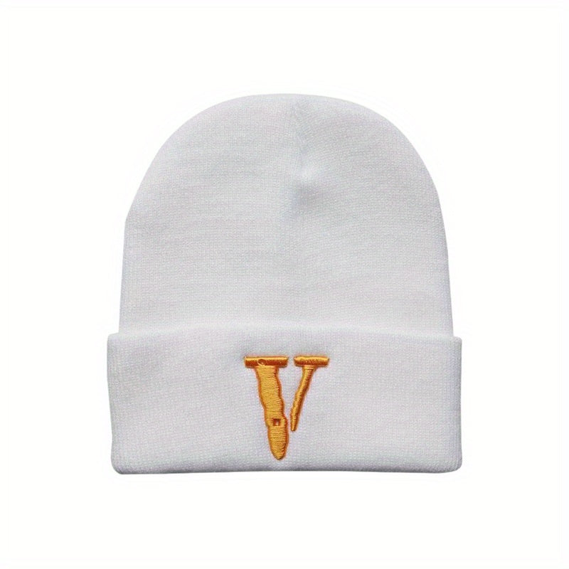 Unisex V Embroidery Knitted Hat Ski Pullover Hat