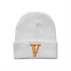 Unisex V Embroidery Knitted Hat Ski Pullover Hat