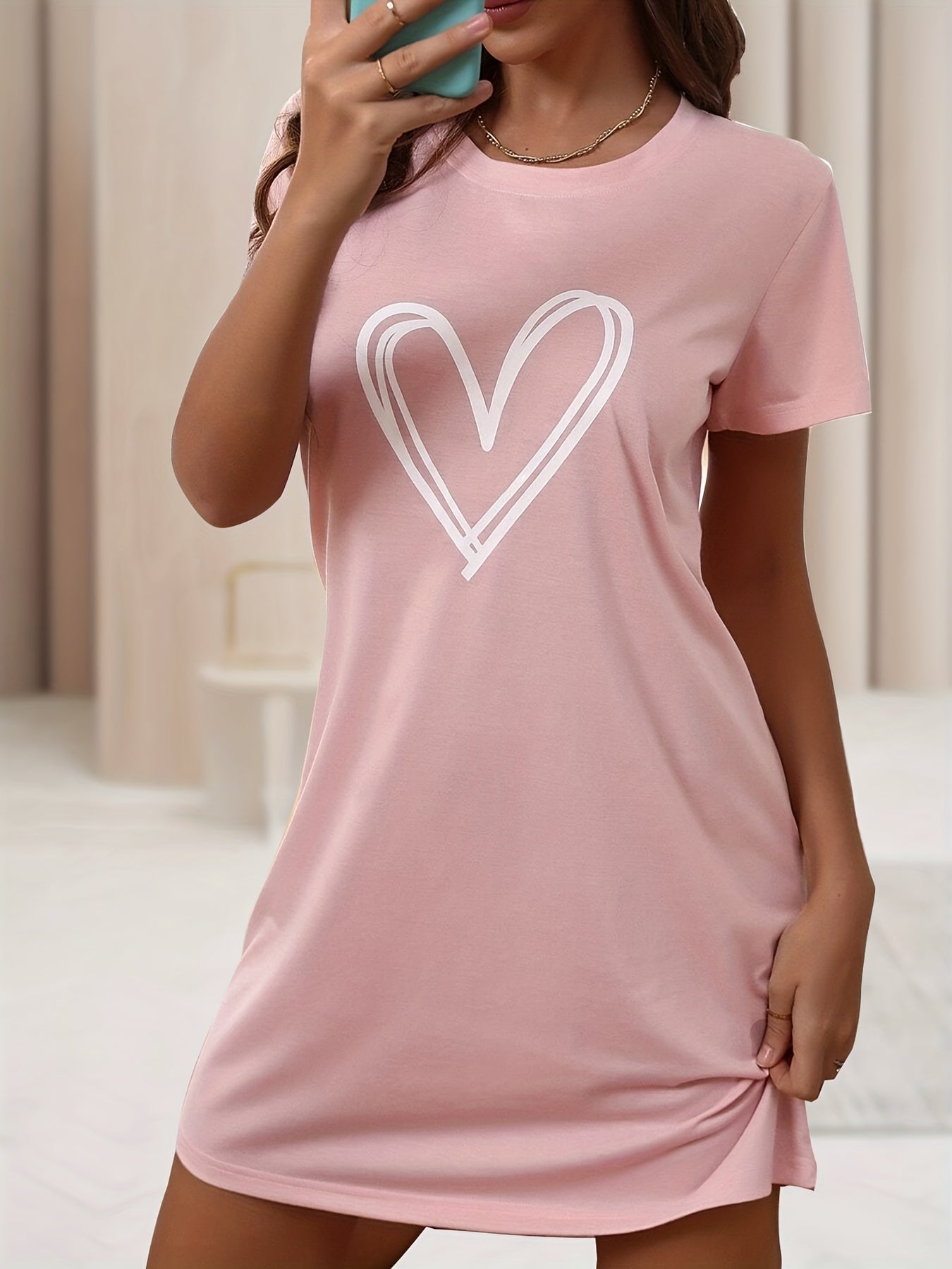 Heart Print Short Sleeve Nightdress