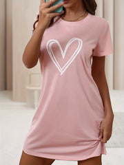 Heart Print Short Sleeve Nightdress