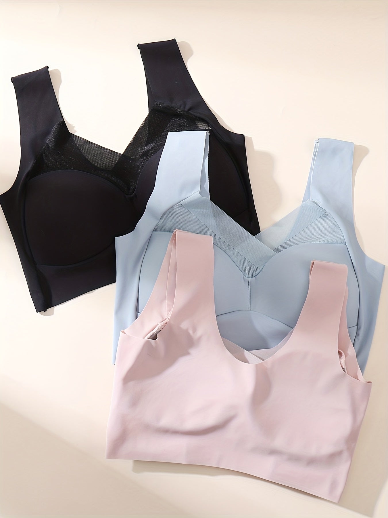 3pcs Mesh Wireless Bras Full Coverage Lingerie