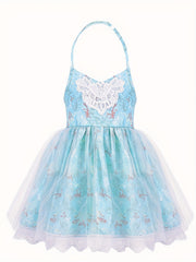 Vintage Toddler Halter Neck Dress with Tulle Lace - Baby Girl Summer Dress