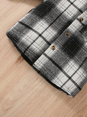 Plaid Pattern Boy's 2pcs Hooded Shirt & Sweatpants Set