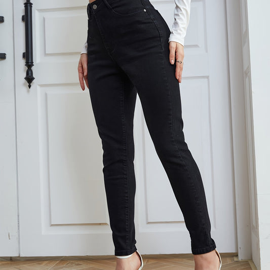 High Waist Skinny Jeans Slash Pockets Stretchy