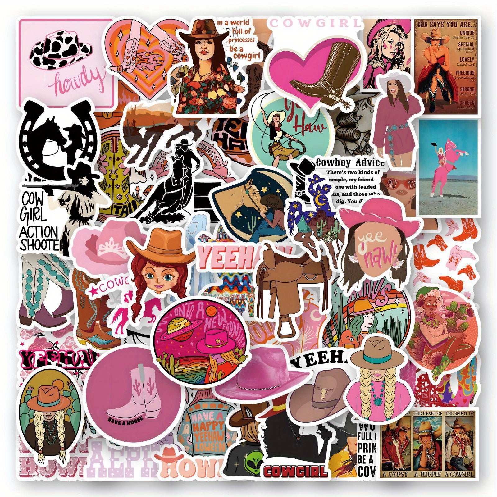 50 Cowgirl Cowboy Girl Doodle Stickers for Outdoor Play and DIY Projects