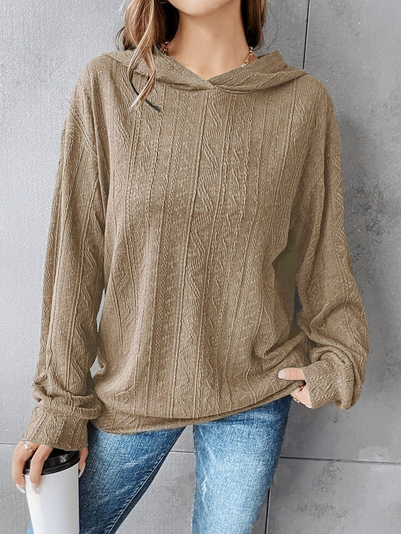 Solid Drop Shoulder Hoodie Casual Long Sleeve Hoodies Sweatshirt
