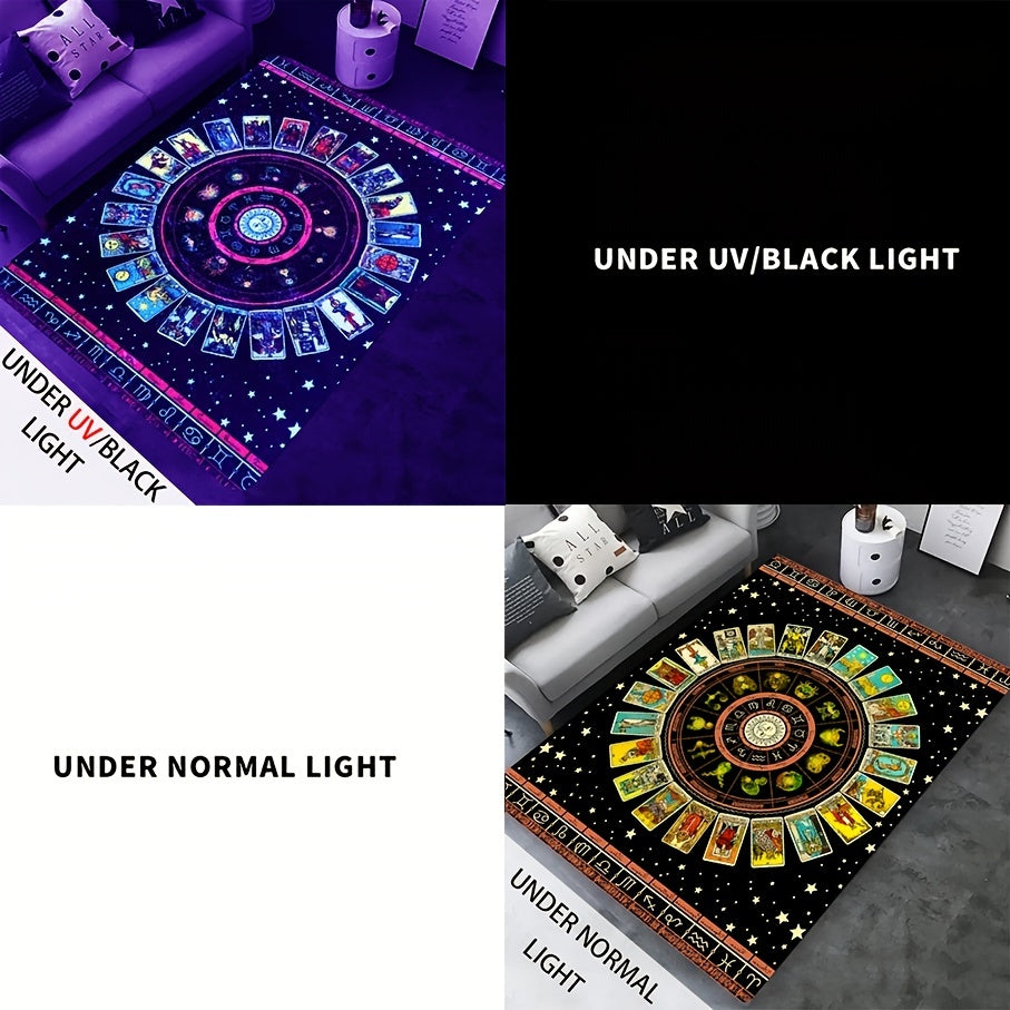 UV Light Flannel Luminous Tarot Pattern Rug Non Slip Mat