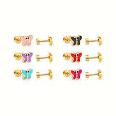 6 Pairs Mixed Butterfly Drop Earrings for Girls