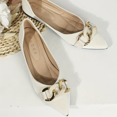 Pointed Toe Ballet Flats Metal Chain Slip On Shoes